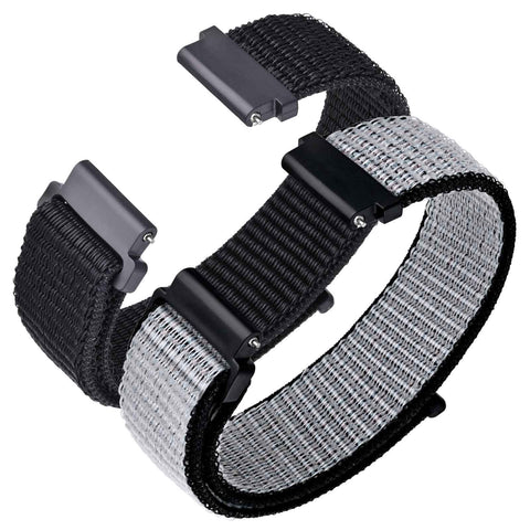 ANNEFIT Nylon Sport Loop Watch Bands 21mm, 2 Packs Quick Release Adjustable Strap for Men Women (Black and Gray)