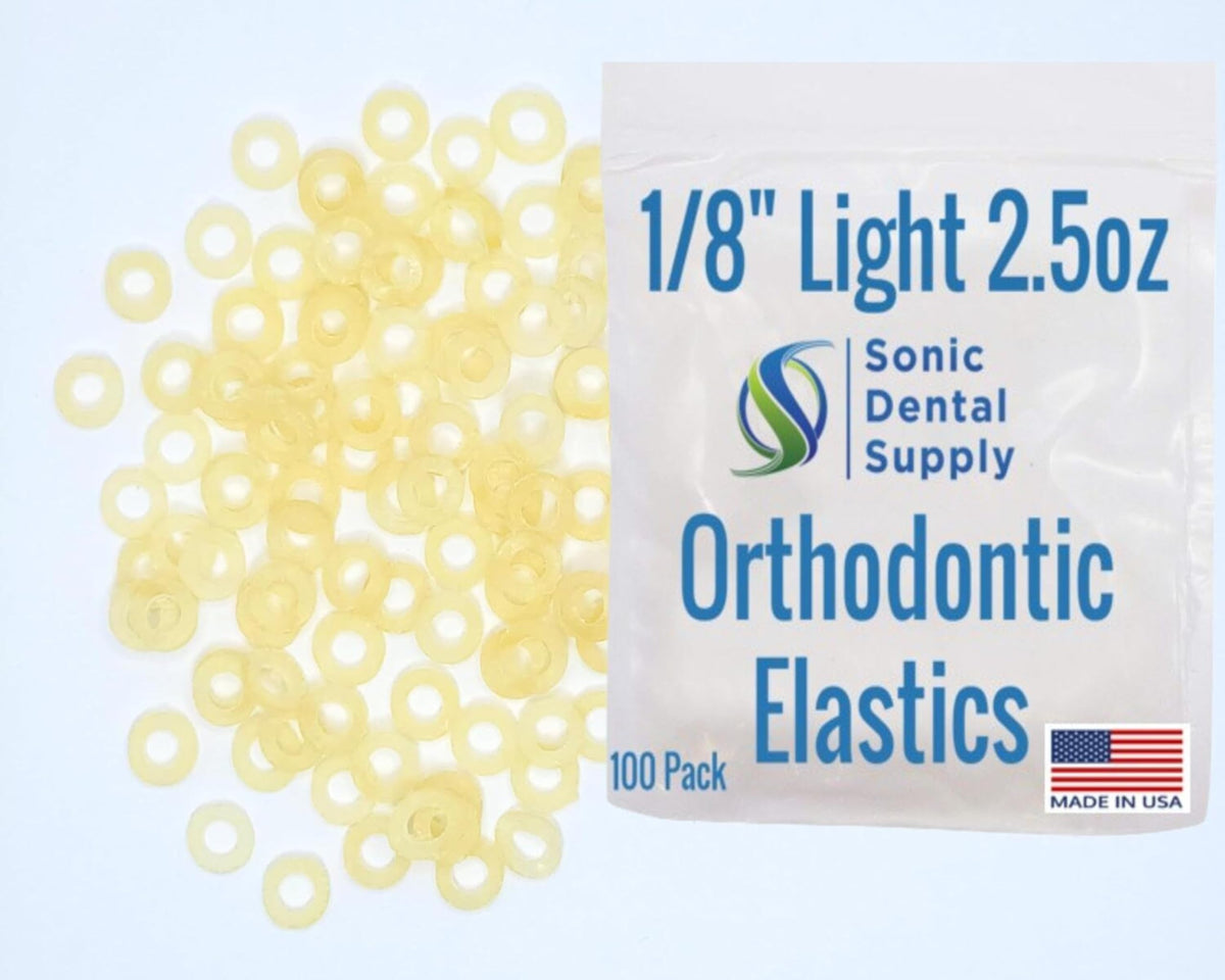 1/8 Inch Light 2.5 oz - Orthodontic Elastic Rubber Bands - 100 Pack - Natural Latex, Rubberbands, Braces, Dreadlocks Hair Braids, Tooth Gap, Packaging, Crafts - Sonic Dental - Made in USAâ€¦