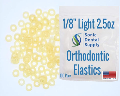 1/8 Inch Light 2.5 oz - Orthodontic Elastic Rubber Bands - 100 Pack - Natural Latex, Rubberbands, Braces, Dreadlocks Hair Braids, Tooth Gap, Packaging, Crafts - Sonic Dental - Made in USAâ€¦
