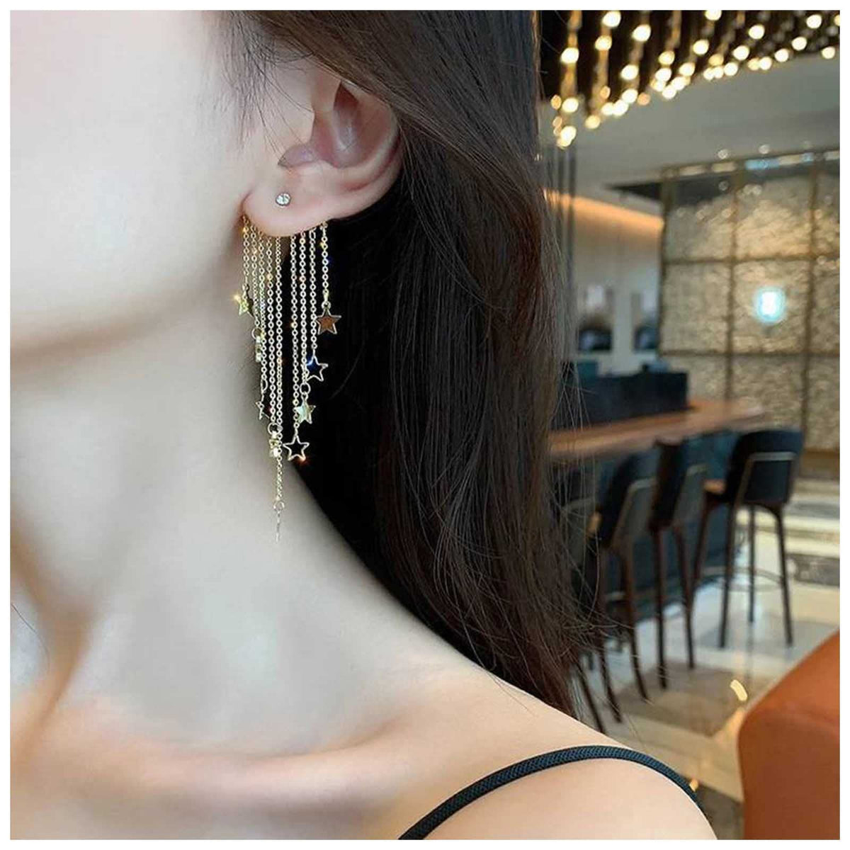 Yheakne Boho Star Chain Tassel Earrings Gold Star Dangle Earrings Long Chain Drop Earrings Tiny Star Fringe Chain Earrings Jewelry for Women and Girls