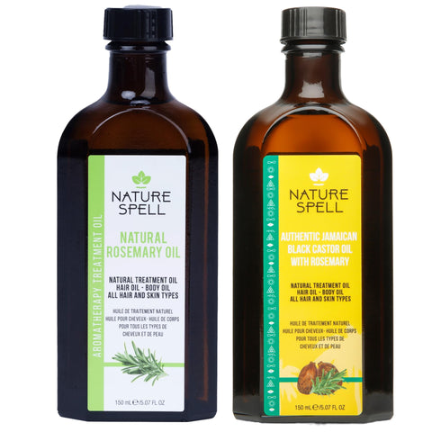 Nature Spell Rosemary Oil for Hair Growth Duo 150ml x2 - Treats Dry and Damaged Hair - Rosemary Oil Fusion Duo Pre-Diluted with Almond Oil and Castor Oil - Body Oils for Dry Skin