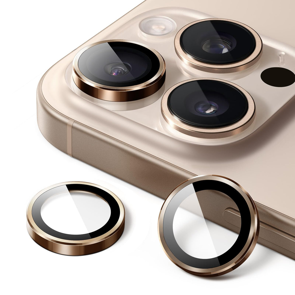JETech Camera Lens Protector for iPhone 16 Pro 6.3-Inch and iPhone 16 Pro Max 6.9-Inch, 9H Tempered Glass Metal Individual Ring Cover, HD Clear, 1 Set (Desert Titanium)