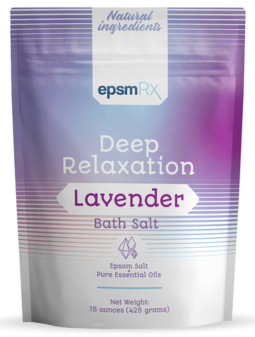 epsmRx Deep Relaxation Bath Salt 15 Oz Epsom Salt Bath Soak Pouch, Lavender Essential Oil