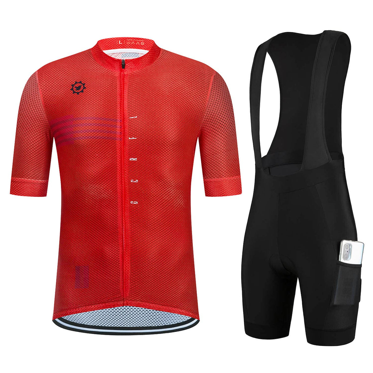 GCRFL Men's Cycling Jersey Sets Road Bike Jersey Riding Shirts Lightweight, Bib Shorts with Pockets Padded (Red, L)
