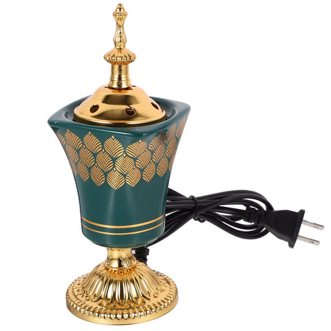 Alipis Electric Incense Burner Bakhoor Incense Burner Middle Eastern Style Tabletop Electric Censer Vintage Arabic Aroma Burner Oud Frankincense Burner for Yoga Spa Green