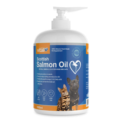 Zipvit Salmon Oil for Dogs 1 Litre, 100% Pure Scottish Salmon Oil. Natural Omega 3, 6 & 9 Supplement for Dogs and Cats. Supports Healthy Coat and Skin and Maintains Joint and Brain Health.