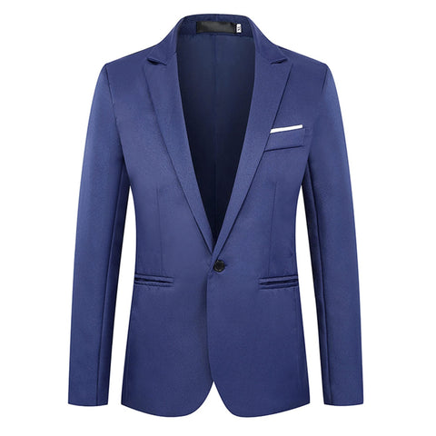 Letuwj Men's Coat Casual Suit Solid Color Suit Blue 2XL