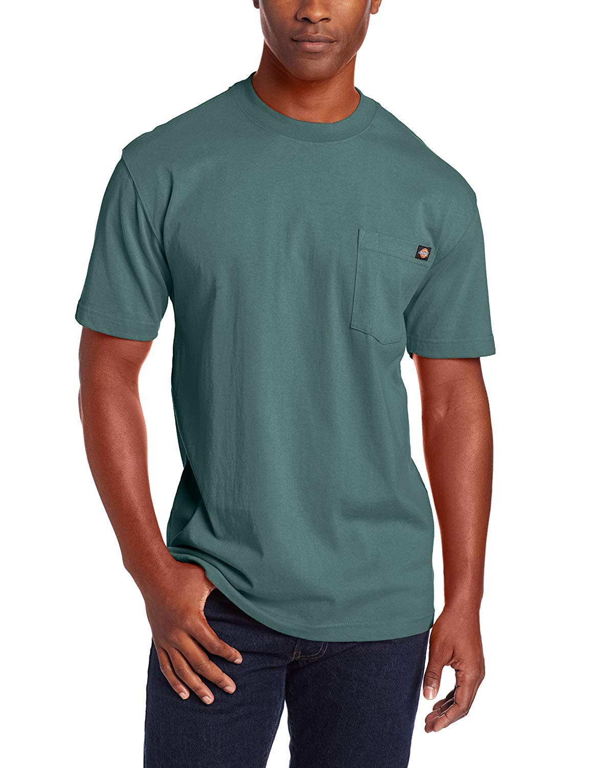 Dickies mens Short Sleeve Heavyweight Crew Neck Pocket T-shirt Henley Shirt, Lincoln Green, Small US