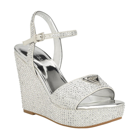 Guess Women's HIPPA Heeled Sandal, Silver 040, 5.5