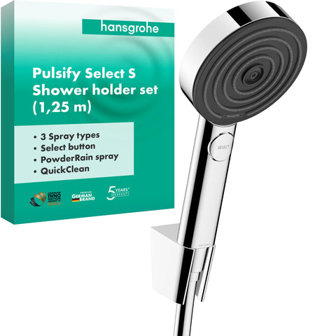 Hansgrohe Pulsify Select S Hand Shower Set with Hand Shower with 3 Jet Activation, Hand Shower Holder and Shower Hose, 125 cm, Chrome