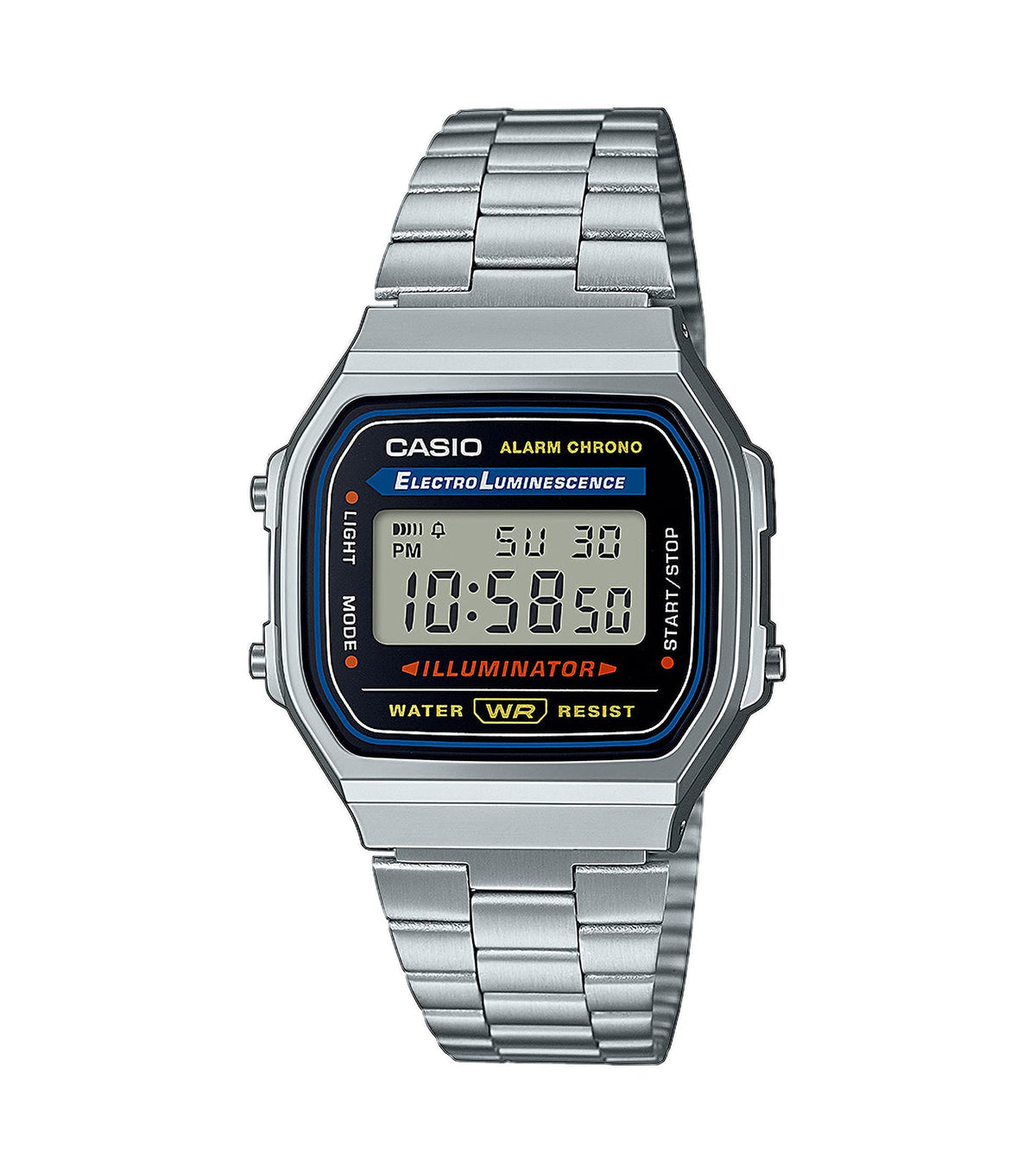 Casio A168WA-1YES Unisex Adult Digital Quartz Watch with Stainless Steel Strap - Black/Silver
