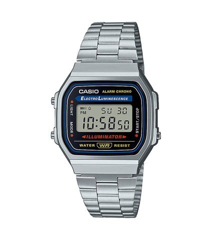 Casio A168WA-1YES Unisex Adult Digital Quartz Watch with Stainless Steel Strap - Black/Silver