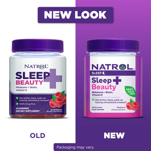 Natrol Sleep+ Beauty, Drug Free Sleep Aid Supplement, for Skin, Hair, Nails, Biotin, Vitamin E, 60 Raspberry Flavored Gummies