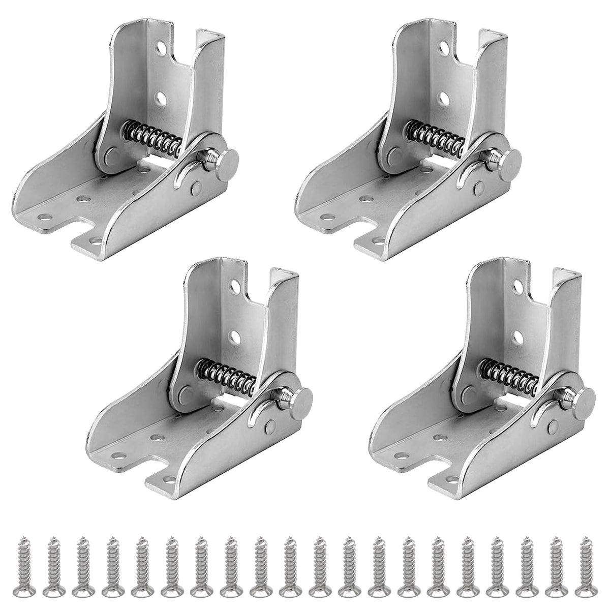 YOUNGSAY Pack of 4 Modern, Contemporary Self-Locking Folding Hinges, Galvanised Steel, Silver, 200 kg Load Capacity, Folding Hinge Self-Locking with Screws, for Table Legs and Bed Legs