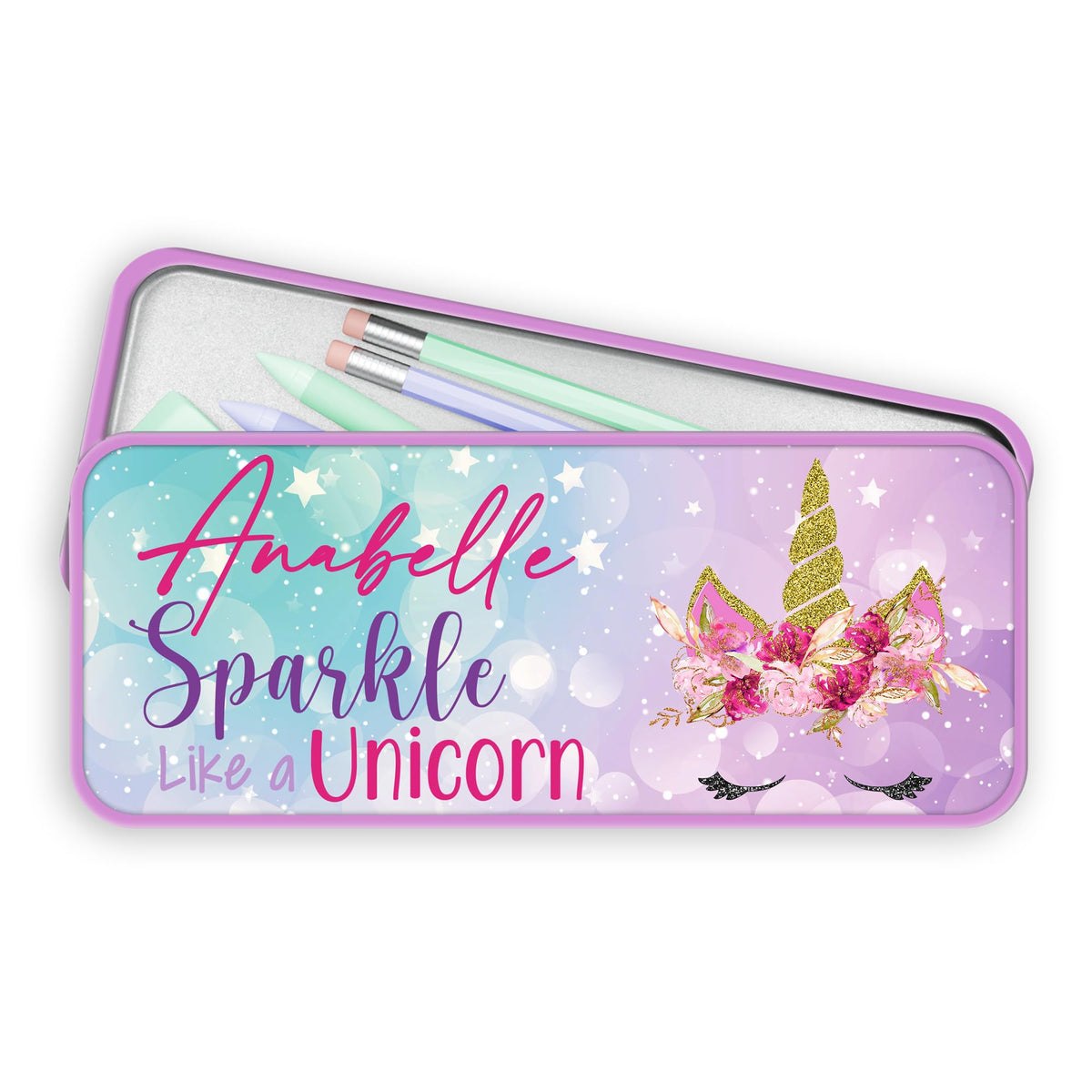 Print ManiacsPersonalised Unicorn Pencil Case Tin Kids Boys Girls Back to School Stationary Organizers Bag (with Name, Pink Case)