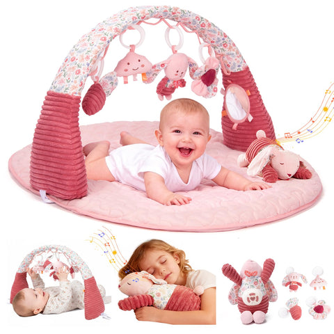 Baby Play Gym, Tummy Time Play Mat for Babies 0-6 Months & 6-12 Months, Pink Portable Infant Play Gym Mat, Baby Essentials Personalized Gifts