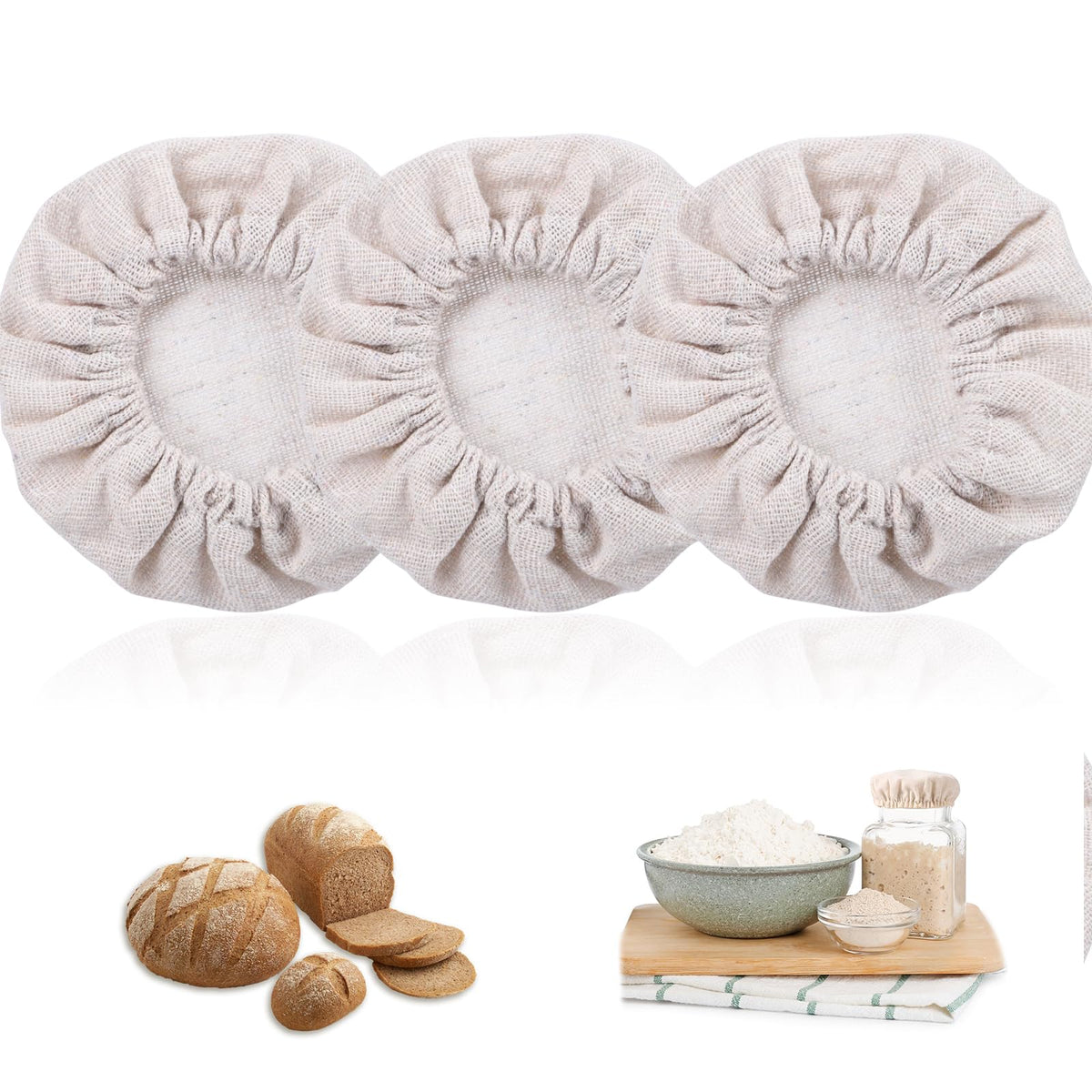 3PCS Sourdough Bread Starter Jar Cloth Covers, Reusable Yeast Bread Baking Elastics Bowl Covers, Cotton Breathable Proofing Organic Fermentation Fabric Cover Lids Fit 3-4Inches Diameter Fermenters