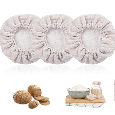 3PCS Sourdough Bread Starter Jar Cloth Covers, Reusable Yeast Bread Baking Elastics Bowl Covers, Cotton Breathable Proofing Organic Fermentation Fabric Cover Lids Fit 3-4Inches Diameter Fermenters