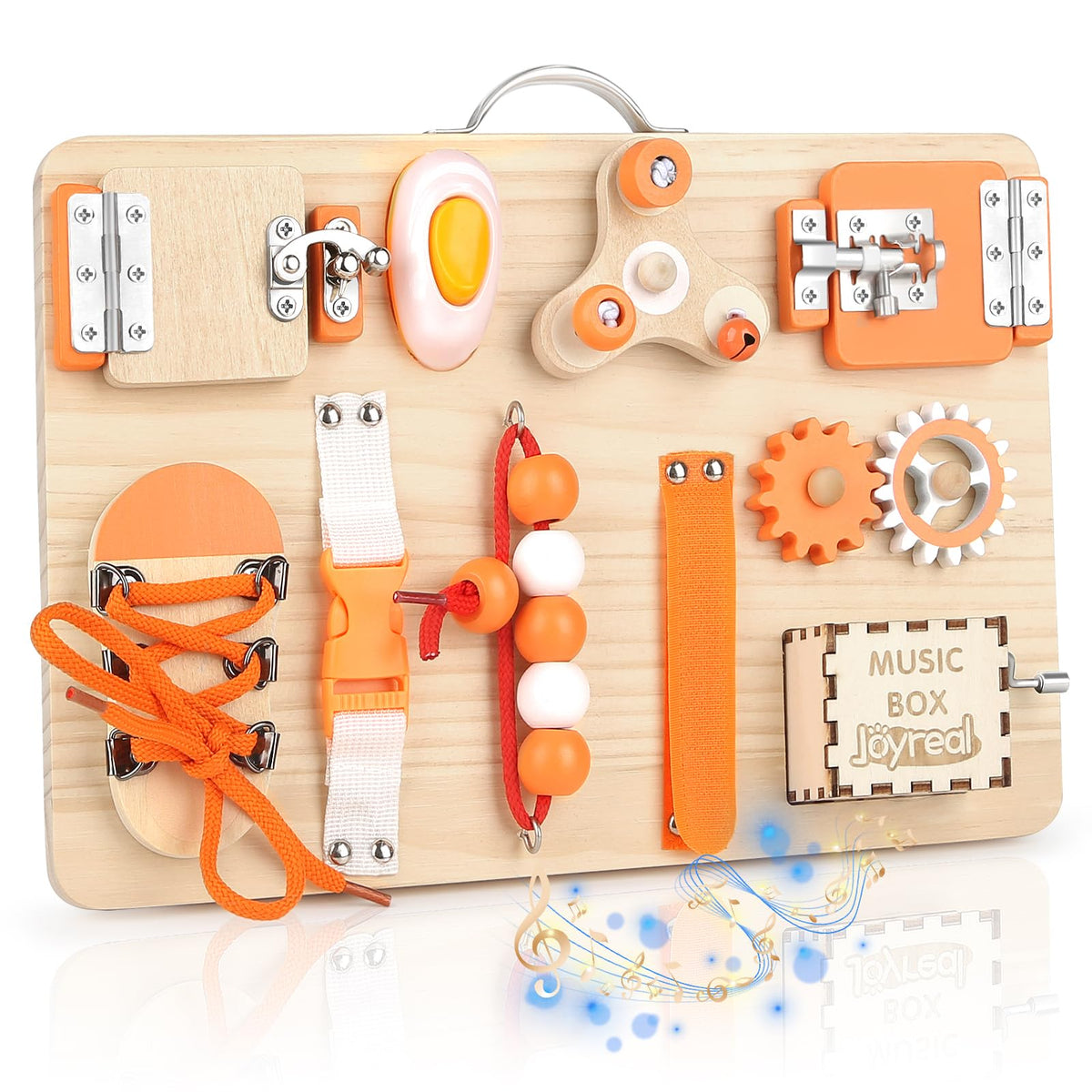 Joyreal Wooden Busy Board for Toddlers - Montessori Toys 2 3 Years Old Sensory Activity Board Toys Toddler Travel Toys for Plane Fine Motor Skills Gift for Girls Boys