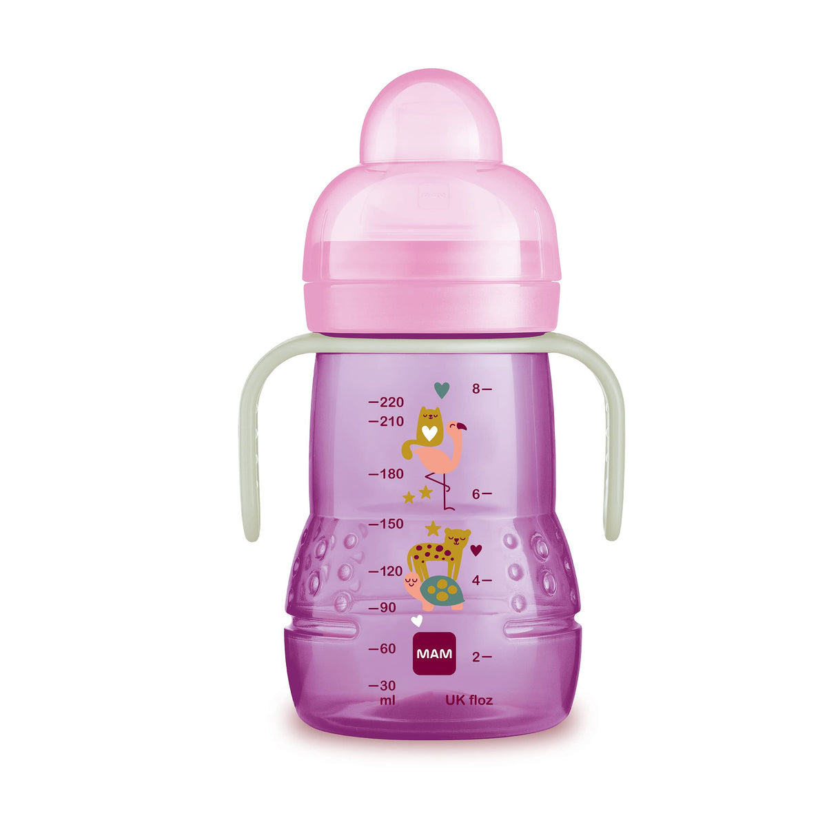 MAM Trainer+ Night Learning Drinking Bottle (220 ml), Drinking Cup with Luminous Handle for Transition to Cup, Drinking Cup with Drip-Free Teat and Spout, 4+ Months, Turtle
