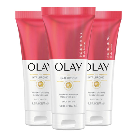 Olay Nourishing & Hydrating Hand and Body Lotion with Hyaluronic Acid, 6 fl oz tube (Pack of 3) (Packaging May Vary)