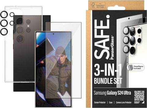 PanzerGlass SAFE Samsung Galaxy S24 Ultra 3-in-1 Pack - Ultimate Protection Keeps Your Phone Safe from Drops, Shocks, Scratches