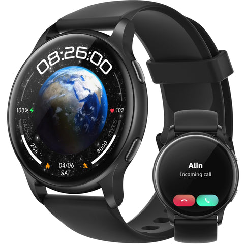 Parsonver Smart Watch for Men Women Answer/Make Calls, 5ATM Waterproof Swim Monitor Watch, 44mm Fitness Tracker with 100+ Sports, Heart Rate Sleep Monitor, Smartwatch for Android & iPhone, Black, SR3
