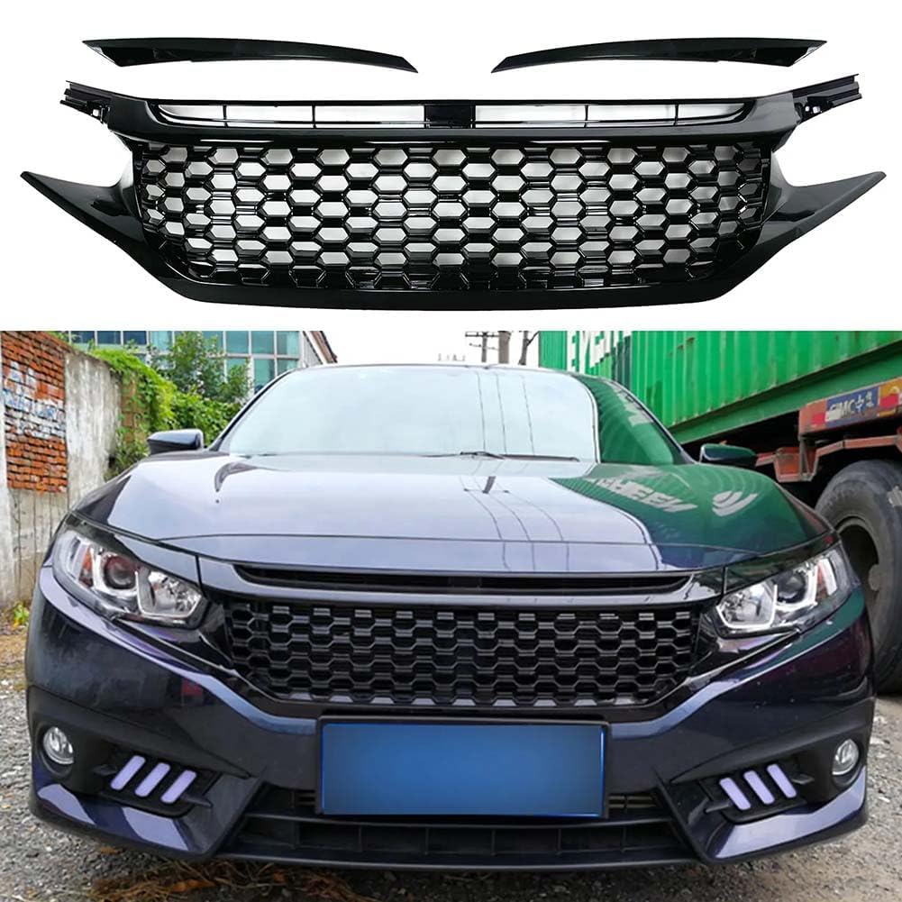 LUISAS Car Front Grilles for CIVIC 10th Gen 2016-2019,Front Kidney Grille Front Bumper radiator grille Auto Modified Replacement Mesh