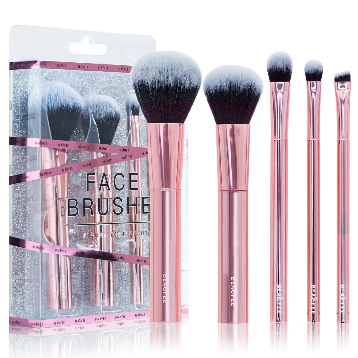Blush Brush Makeup Brushes 5 Pcs Premium Synthetic Foundation Concealer Powder Blush Brushes For Makeup Blending Face Eye Shadows Angled Eyeliner Brush Make up Brushes Set Rose Gold