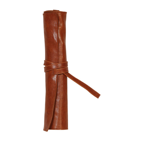 Clairefontaine - Ref 930030C - Flying Spirit Leather Pencil Case Roll - 26.7 x 20.5cm in Size, Made from Genuine Leather, 5 Slots for Storing Pencils & Brushes - Brown