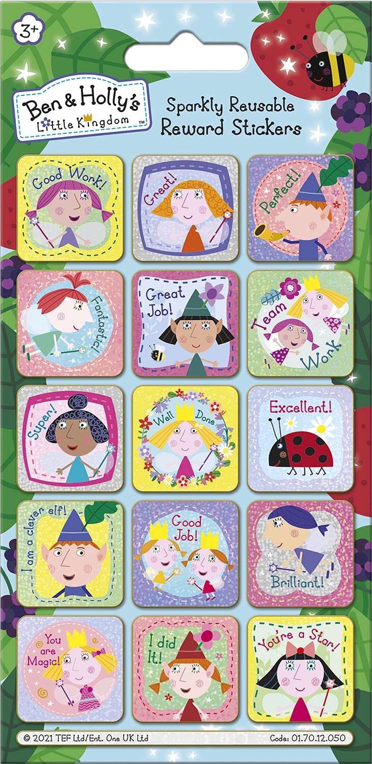 Paper Projects 01.70.12.050 Ben and Holly's Little Kingdom Sparkly Reward Stickers | Official Licensed Product | Reusable on Non-Porous Surfaces, 19.5cm x 9.5cm