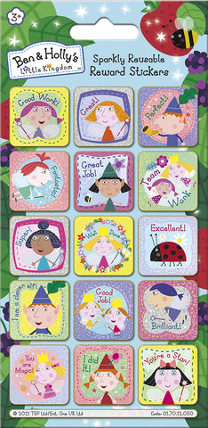 Paper Projects 01.70.12.050 Ben and Holly's Little Kingdom Sparkly Reward Stickers | Official Licensed Product | Reusable on Non-Porous Surfaces, 19.5cm x 9.5cm