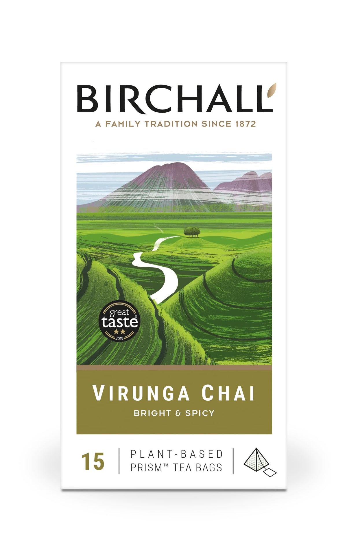 Birchall Tea Bags, Virunga Chai, Spiced Black Tea Bursting with Spicy Flavors, Gift For Tea Lovers, 1 Pack of 15 Plant Based Prism Tea Bags