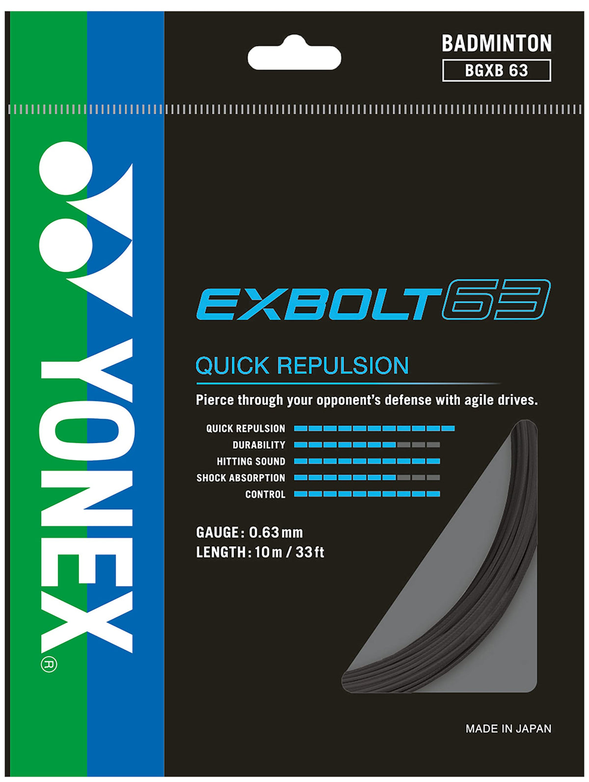 YONEX Exbolt 63 Badminton String - 0.63mm - Black