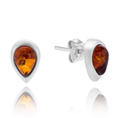 Womens Stud Earrings With Genuine Natural Amber And Sterling Silver 925