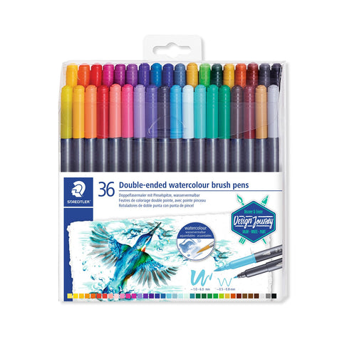 STAEDTLER 3001 TB36 Double Ended Watercolour Brush Pens - Assorted Colour (Pack of 36)