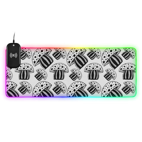 Cute Mushrooms Wireless Charging Mouse Pad for Mobile Phone Extra Large Gaming Mousepad with 13 Lighting Modes Mouse Mat for Office Home Gaming MacBook PC Laptop Desk