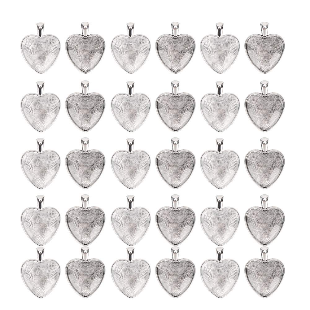 Pendant Trays Heart Shaped Pendant Setting Pendant Pendant, 60pcs Pendant Trays Heart Shaped Pendant Setting Cabochon Base Setting with Glass Cabochon