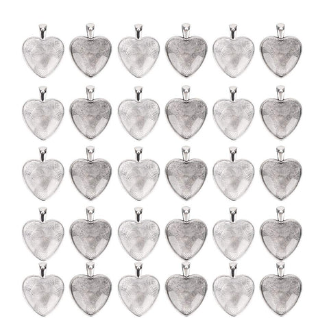 Pendant Trays Heart Shaped Pendant Setting Pendant Pendant, 60pcs Pendant Trays Heart Shaped Pendant Setting Cabochon Base Setting with Glass Cabochon