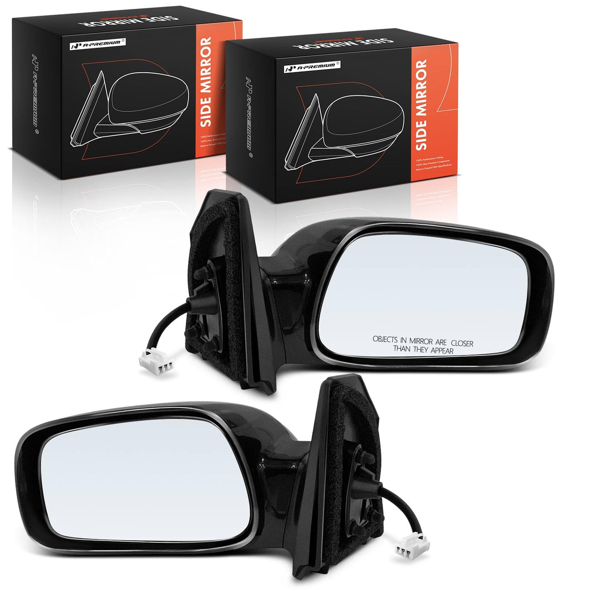 A-Premium Pair (2) Driver and Passenger Side Power Door Mirror - Compatible with Toyota Corolla 2003-2008 - Non-Heated, Non-Folding, Black Outside Rear View Mirror - Replace# 8791002380