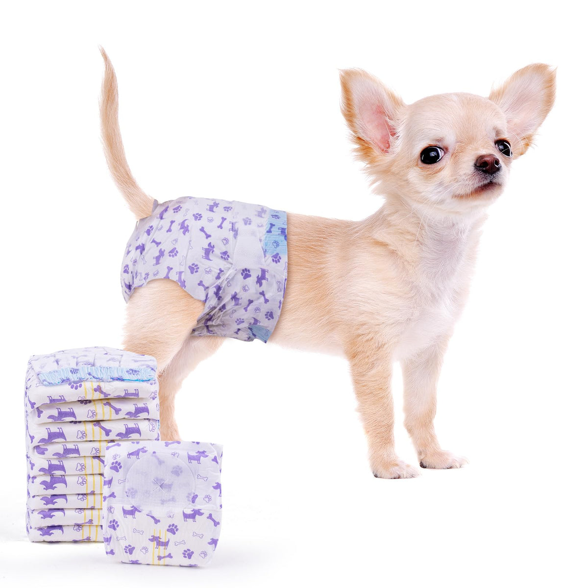 MICOOYO Disposable Dog Diapers Female, Doggie Diapers for Dogs Female, Super Absorbent Pet Diapers Foam Tail Hole Female Dog Diapers for Heat, Comfortable Puppy Diapers (20Count, X-Small)