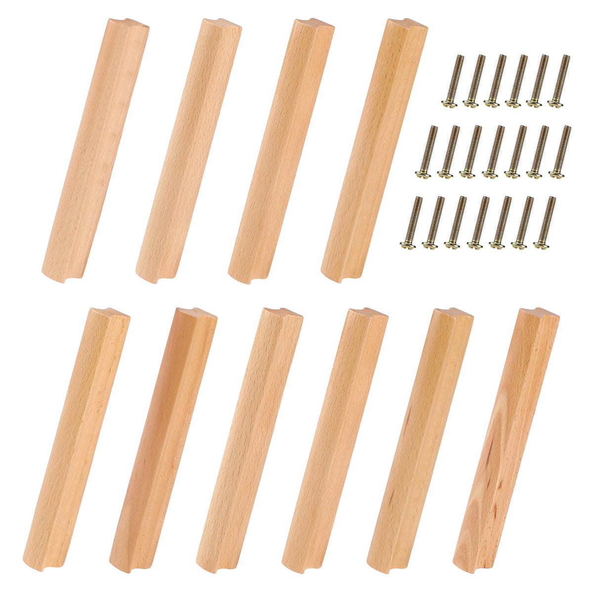 SWAWIS Wooden Furniture Handles - Pack of 10, 160 mm, Kitchen Cupboard & Drawer Handles with Screws