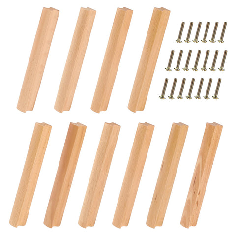 SWAWIS Wooden Furniture Handles - Pack of 10, 160 mm, Kitchen Cupboard & Drawer Handles with Screws