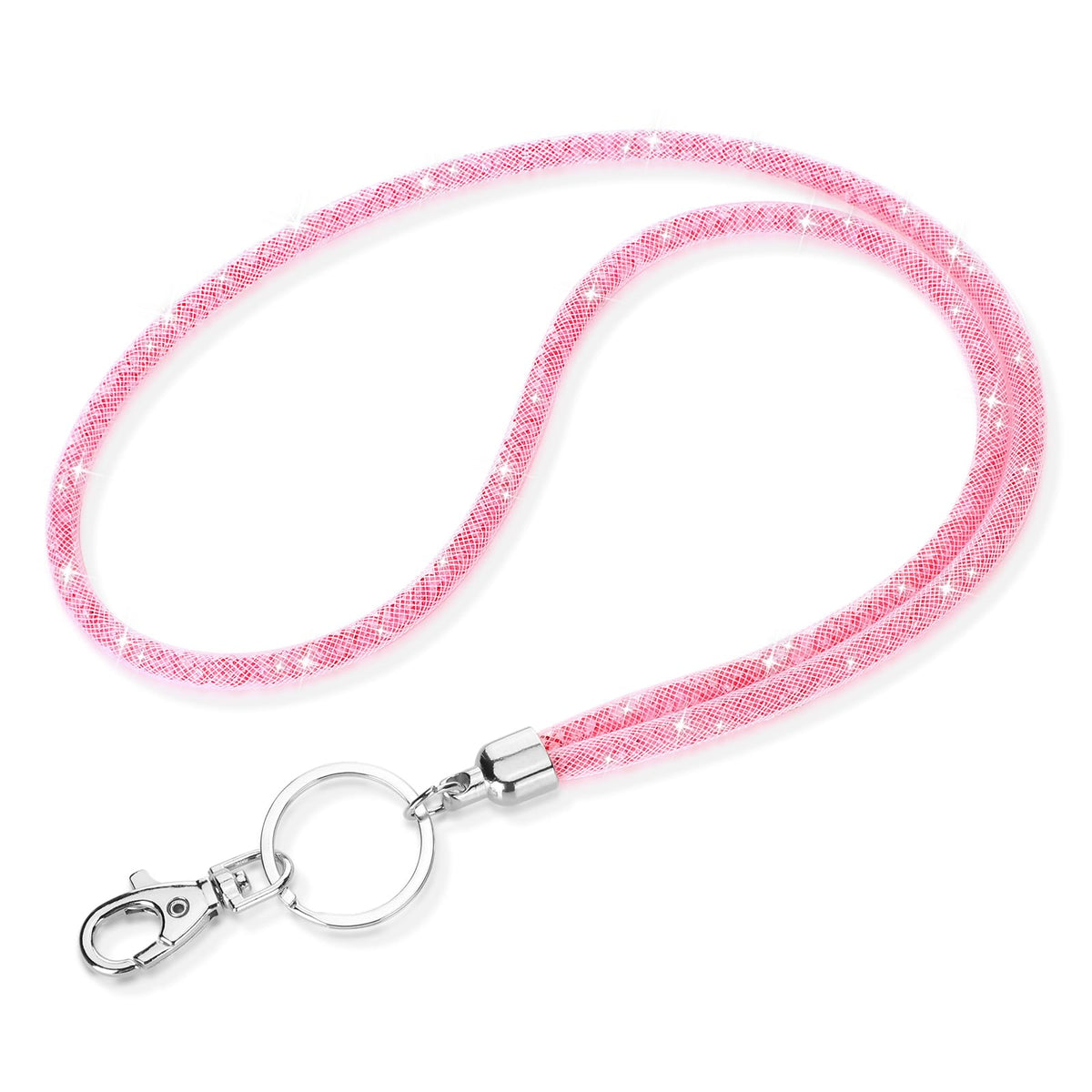 Soleebee Bling Crystal Lanyard, 31.5'' Office Neck Strap Lanyard with Metal Clasp & Keyring, Rhinestones Lanyard Keychain for Women, ID Card, Keys Strap (Pink)