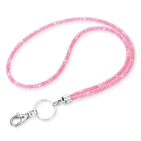 Soleebee Bling Crystal Lanyard, 31.5'' Office Neck Strap Lanyard with Metal Clasp & Keyring, Rhinestones Lanyard Keychain for Women, ID Card, Keys Strap (Pink)