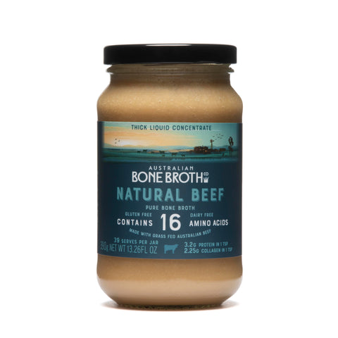 Australian Beef Bone Broth Concentrate- Natural Beef Instant Bone Broth Beverage - Gluten & Dairy Free - Great for Soups, Stock, Broth Beverage drink.375- grams glass Jar