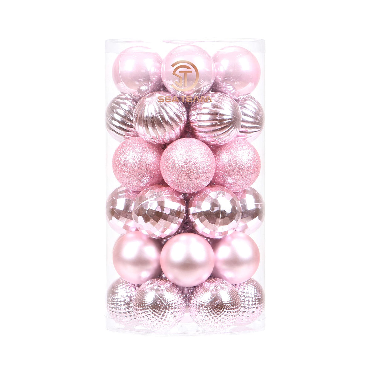 Sea Team 41-Pack Christmas Ball Ornaments with Strings, 40mm/1.57" Small Size Baubles, Shatterproof Plastic Christmas Bulbs, Hanging Decorations for Xmas Tree, Holiday, Wedding, Party, Pink