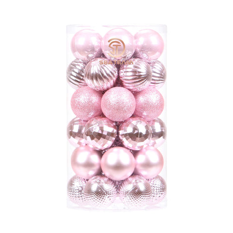 Sea Team 41-Pack Christmas Ball Ornaments with Strings, 40mm/1.57" Small Size Baubles, Shatterproof Plastic Christmas Bulbs, Hanging Decorations for Xmas Tree, Holiday, Wedding, Party, Pink