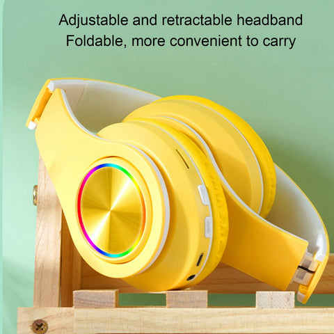 ciciglow Cat Ear PC Gaming Headset, Noise Reduction Wireless Gaming Headphone Glowing LED Light Deep Bass Foldable Headband Headphones with Soft Earmuffs (Yellow)