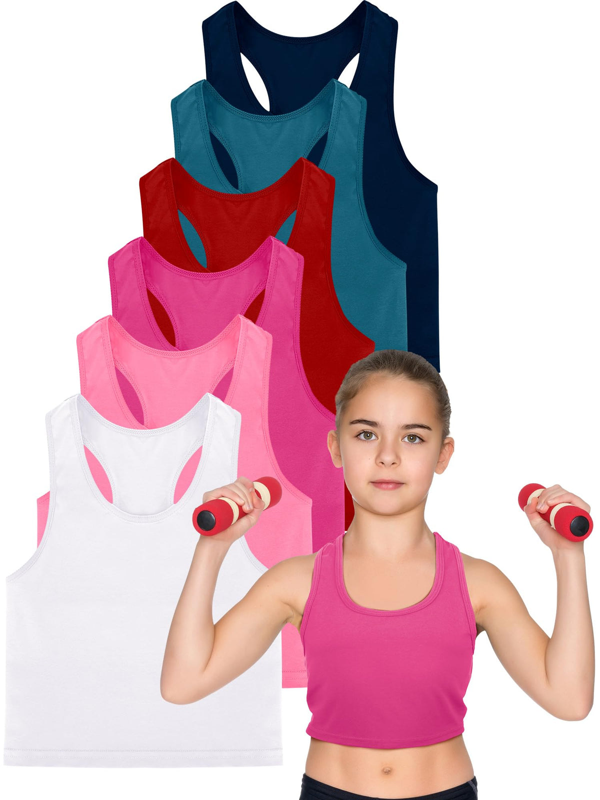Geyoga 6 Pcs Girls Dance Tank Top Racerback Crop Tank Top Sleeveless Dance Top for Ballet Gymnastics Dancewear (Vivid Color,5-6 Year)